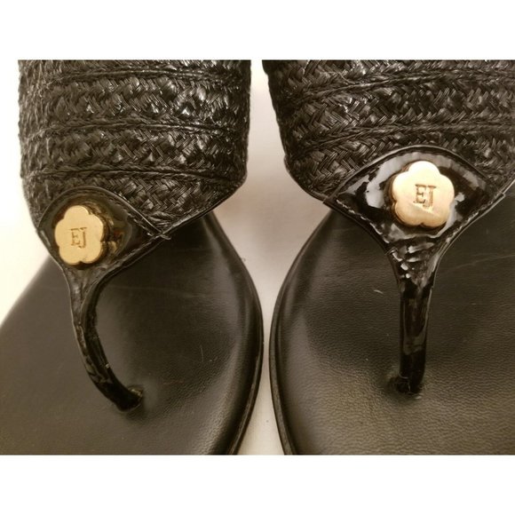 Eric Javits Bula Braid Thong Sandals Black Leather Woven Raffia Size 10 EUC - Picture 4 of 7